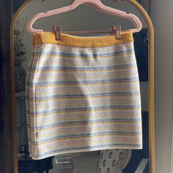 Milly Yellow and Blue Striped Tweed Skirt with Gold Buttons - Picture 11 of 12
